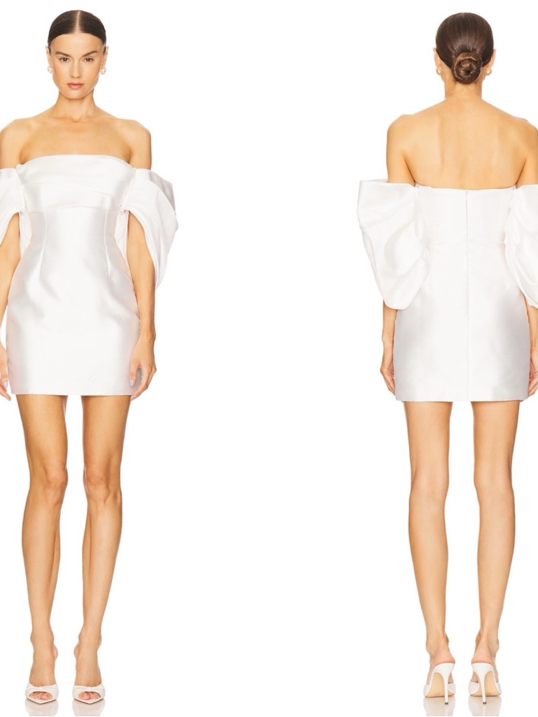 Solace London Elina Off The Shoulder Puff Sleeve Pleated White Mini Dress Size 8